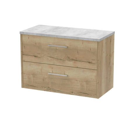 Hudson Reed Juno 800mm Autumn Oak Wall Hung 2-Drawer Vanity Unit With Laminate Top