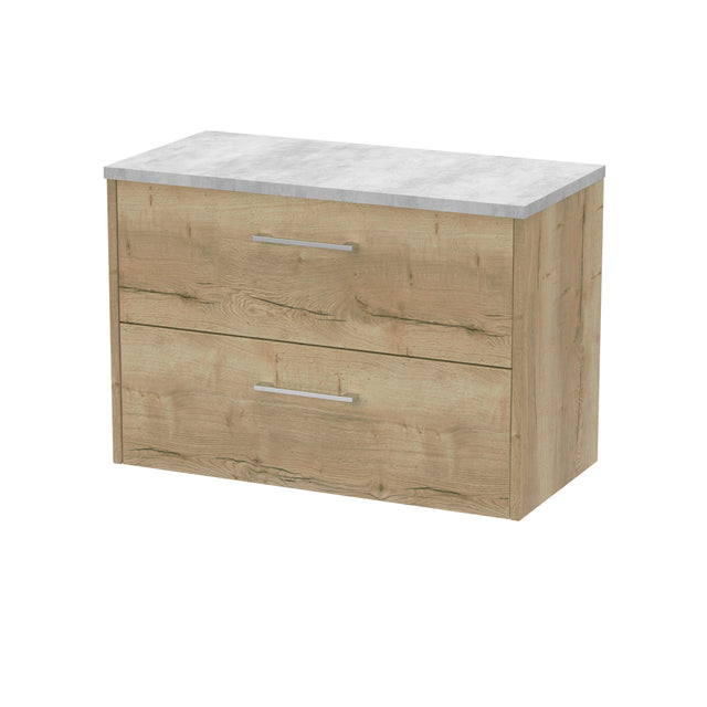 Hudson Reed Juno 800mm Autumn Oak Wall Hung 2-Drawer Vanity Unit With Laminate Top