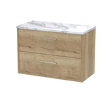 Hudson Reed Juno 800mm Autumn Oak Wall Hung 2-Drawer Vanity Unit With Laminate Worktop