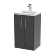 Hudson Reed Juno 500mm Graphite Grey Woodgrain Floor Standing 2-Door Vanity Unit With 1 Tap Hole Basin