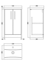 Hudson Reed Juno 500mm Graphite Grey Woodgrain Floor Standing 2-Door Vanity Unit With 1 Tap Hole Basin