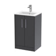 Hudson Reed Juno 500mm Floor Standing Graphite Grey Woodgrain Vanity & 1 Tap Hole Basin