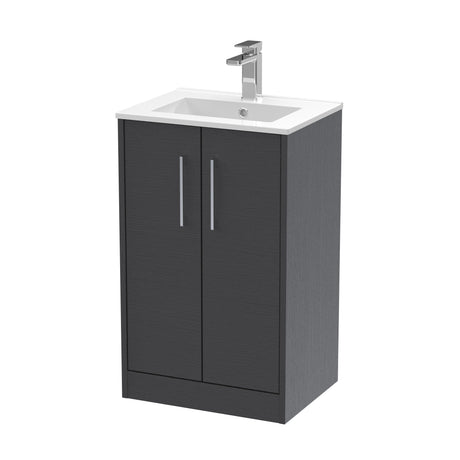 Hudson Reed Juno 500mm Floor Standing Graphite Grey Woodgrain Vanity & 1 Tap Hole Basin