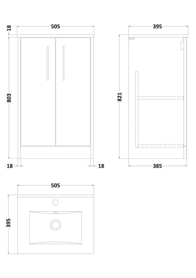 Hudson Reed Juno 500mm Floor Standing Graphite Grey Woodgrain Vanity & 1 Tap Hole Basin