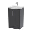 Hudson Reed Juno 500mm Floor Standing Graphite Grey Woodgrain 2-Door Vanity Unit with 1 Tap Hole Basin