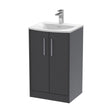 Hudson Reed Juno 510mm Graphite Grey Woodgrain Floor Standing 2-Door Vanity Unit with 1 Tap Hole Basin