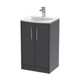 Hudson Reed Juno 510mm Graphite Grey Woodgrain Floor Standing 2-Door Vanity Unit with 1 Tap Hole Basin