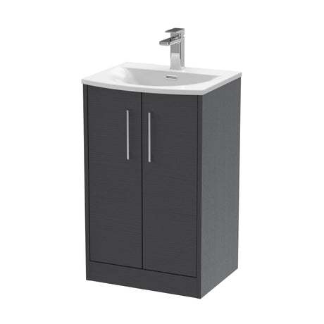 Hudson Reed Juno 510mm Graphite Grey Woodgrain Floor Standing 2-Door Vanity Unit with 1 Tap Hole Basin