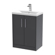 Hudson Reed Juno 600mm Graphite Grey Woodgrain Floor Standing 2-Door Vanity Unit with 1 Tap Hole Basin