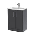Hudson Reed Juno 600mm Graphite Grey Woodgrain Floor Standing 2-Door Vanity Unit & Basin
