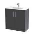 Hudson Reed Juno 800mm Graphite Grey Woodgrain Floor Standing 2-Door Vanity Unit & 1 Tap Hole Basin