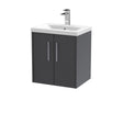 Hudson Reed Juno 500mm Wall Hung Graphite Grey 2-Door Vanity Unit with Mid-Edge 1 Tap Hole Basin
