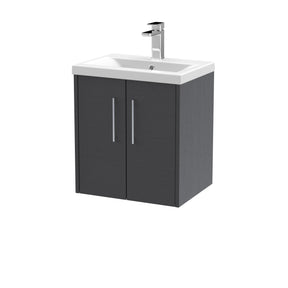 Hudson Reed Juno 500mm Wall Hung Graphite Grey 2-Door Vanity Unit with Mid-Edge 1 Tap Hole Basin