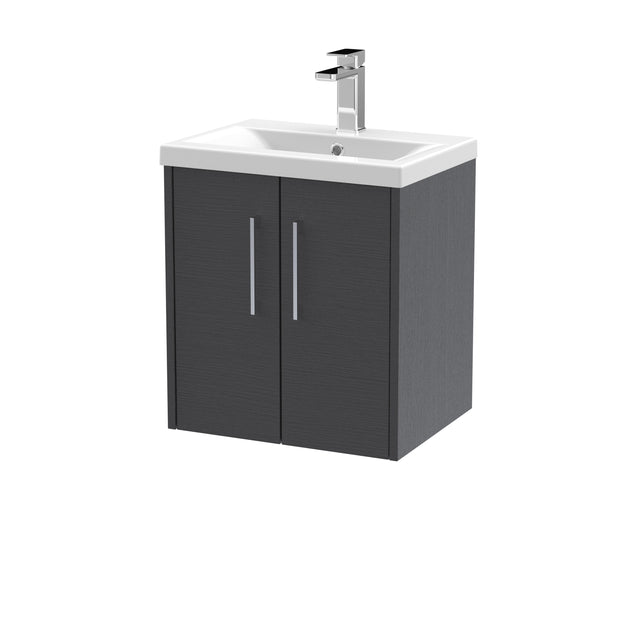 Hudson Reed Juno 500mm Wall Hung Graphite Grey 2-Door Vanity Unit with Mid-Edge 1 Tap Hole Basin