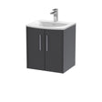 Hudson Reed Juno 500mm Graphite Grey Wall Hung 2-Door Vanity Unit with Curved Basin