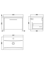 Hudson Reed Juno 600mm Graphite Grey Wall Hung Vanity Unit with Single Drawer & 1 Tap Hole Basin