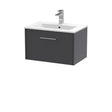 Hudson Reed Juno 600mm Graphite Grey Wall Hung Single Drawer Vanity Unit with 1 Tap Hole Basin