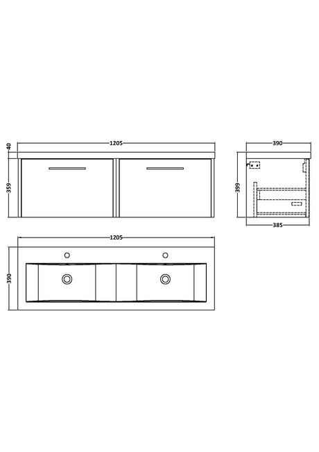 Hudson Reed Juno 1200mm Wall Hung 2-Drawer Vanity Unit with Double Basin