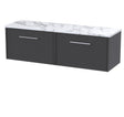 Hudson Reed Juno 1200mm Graphite Grey Woodgrain Wall Hung 2-Drawer Vanity Unit With Laminate Worktop