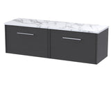 Hudson Reed Juno 1200mm Graphite Grey Woodgrain Wall Hung 2-Drawer Vanity Unit With Laminate Worktop
