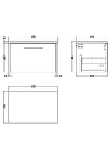 Hudson Reed Juno 600mm Wall Hung Single Drawer Vanity Unit With Laminate Top & Handle