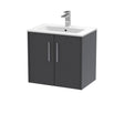 Hudson Reed Juno 600mm Wall Hung Graphite Grey Woodgrain 2-Door Vanity Unit With 1 Tap Hole Basin