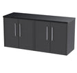 Hudson Reed Juno 1200mm Wall Hung Graphite Grey Woodgrain 2-Door Vanity Unit With Laminate Worktop