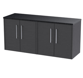 Hudson Reed Juno 1200mm Wall Hung Graphite Grey Woodgrain 2-Door Vanity Unit With Laminate Worktop