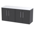 Hudson Reed Juno 1205mm Wall Hung Graphite Grey Woodgrain 2-Door Vanity Unit With Laminate Worktop