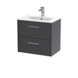 Hudson Reed Juno 600mm Wall Hung Graphite Grey 2-Drawer Vanity Unit with 1 Tap Hole Basin