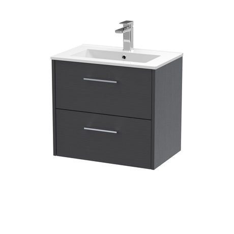 Hudson Reed Juno 600mm Wall Hung Graphite Grey 2-Drawer Vanity Unit with 1 Tap Hole Basin