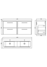 Hudson Reed Juno 1200mm Graphite Grey Wall Hung Double Basin Vanity Unit With Handles