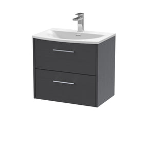 Hudson Reed Juno 600mm Graphite Grey Wall Hung 2-Drawer Vanity & Basin with Soft Close Drawers