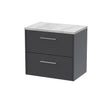 Hudson Reed Juno 600mm Graphite Grey Woodgrain Wall Hung 2-Drawer Vanity Unit With Laminate Top