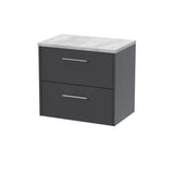 Hudson Reed Juno 600mm Graphite Grey Woodgrain Wall Hung 2-Drawer Vanity Unit With Laminate Top