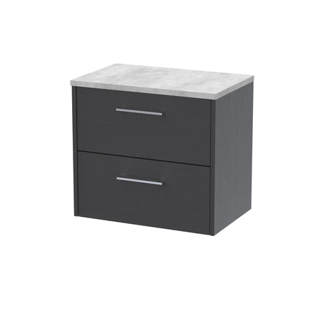 Hudson Reed Juno 600mm Graphite Grey Woodgrain Wall Hung 2-Drawer Vanity Unit With Laminate Top