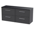 Hudson Reed Juno 1200mm Graphite Grey Woodgrain Wall Hung 4-Drawer Vanity Unit With Laminate Worktop & Handles