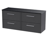 Hudson Reed Juno 1200mm Graphite Grey Woodgrain Wall Hung 4-Drawer Vanity Unit With Laminate Worktop & Handles