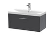 Hudson Reed Juno 800mm Wall Hung Graphite Grey Single Drawer Vanity Unit With 1 Tap Hole Basin