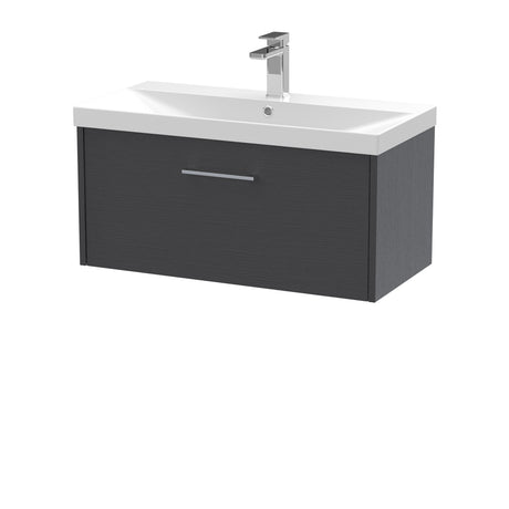 Hudson Reed Juno 800mm Wall Hung Graphite Grey Single Drawer Vanity Unit With 1 Tap Hole Basin