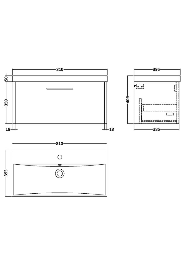 Hudson Reed Juno 800mm Wall Hung Graphite Grey Single Drawer Vanity Unit With 1 Tap Hole Basin