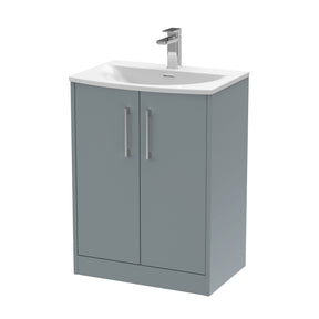 Hudson Reed Juno 600mm Coastal Grey Floor Standing 2-Door Vanity Unit with Basin