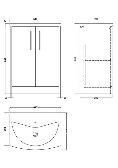 Hudson Reed Juno 600mm Coastal Grey Floor Standing 2-Door Vanity Unit with Basin