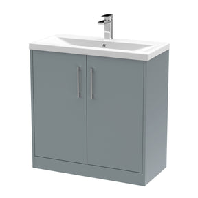 Hudson Reed Juno 800mm Coastal Grey Floor Standing 2-Door Vanity Unit & 1 Tap Hole Basin