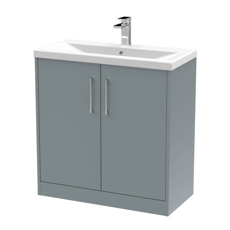 Hudson Reed Juno 800mm Coastal Grey Floor Standing 2-Door Vanity Unit & 1 Tap Hole Basin