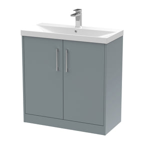 Hudson Reed Juno 800mm Coastal Grey Floor Standing 2-Door Vanity Unit with 1 Tap Hole Basin