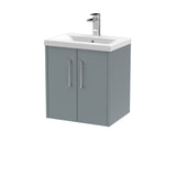 Hudson Reed Juno 500mm Coastal Grey Wall Hung 2-Door Vanity Unit With 1 Tap Hole Basin