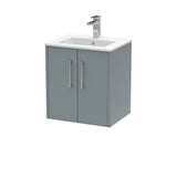 Hudson Reed Juno 500mm Coastal Grey Wall Hung 2-Door Vanity Unit with 1 Tap Hole Basin