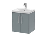 Hudson Reed Juno 500mm Coastal Grey Wall Hung 2-Door Vanity with Thin-Edge 1 Tap Hole Basin