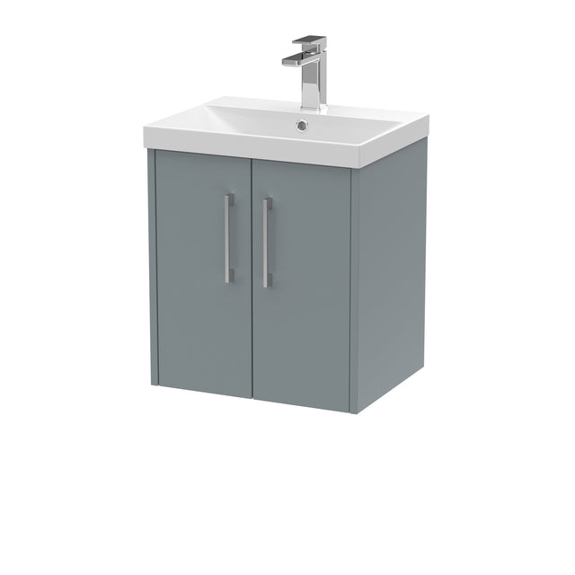Hudson Reed Juno 500mm Coastal Grey Wall Hung 2-Door Vanity with Thin-Edge 1 Tap Hole Basin